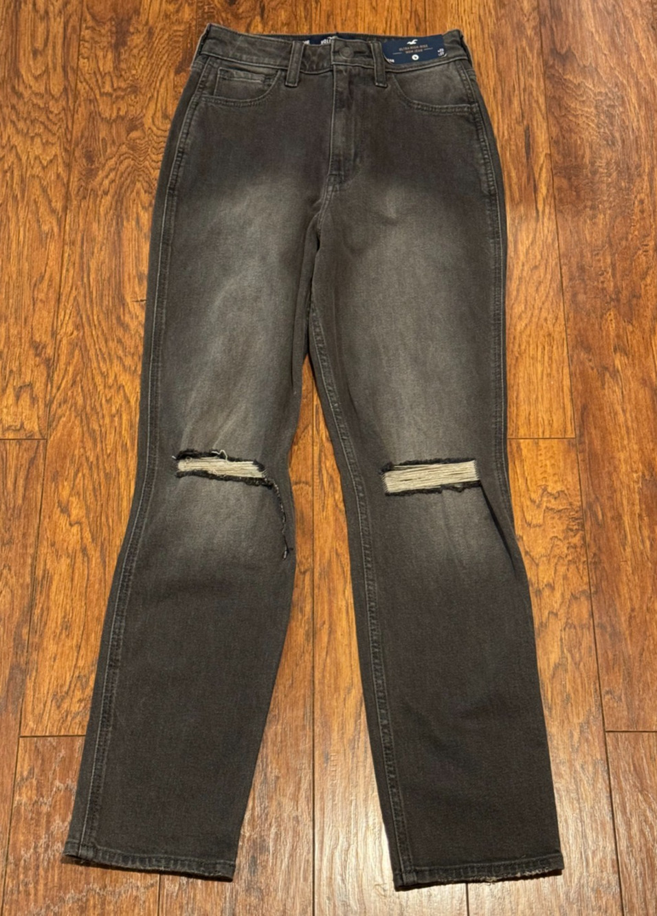Hollister Women's Mom Jean Faded Black Ultra High Rise Distressed Sz 00R (23/27)